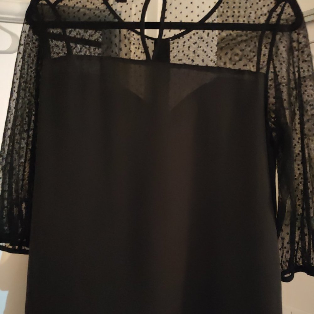 FOREVER YOUNG BLACK DOTTED SWISS SHEER BLOUSE SZ LARGE